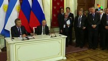 Vladamir Putin And Mauricio Macri Hold Joint News Conference In Moscow