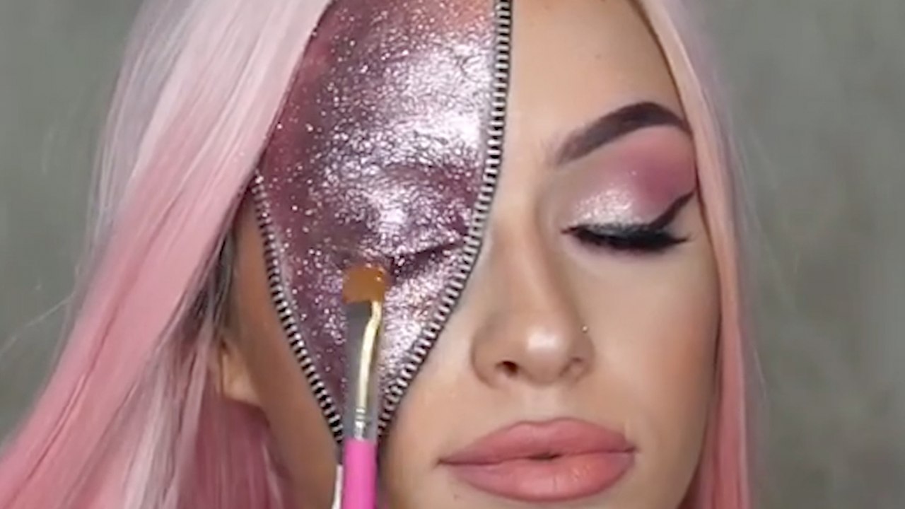 This Pink Glitter Zipper Makeup Tutorial is Gorgeous