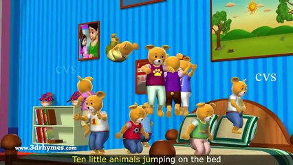 Ten Little Teddy Bears Jumping on the Bed Song - 3D Animation Nursery Rhymes for