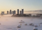 Tama River Covered With Snow and Mist During Tokyo Cold Spell