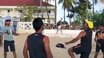 Indian cricket team beach volley ball in St. Lucia