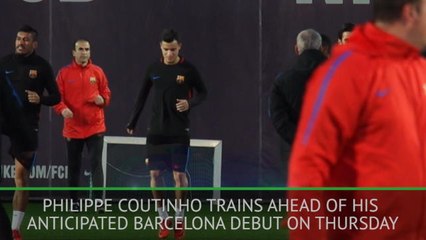 Скачать видео: Coutinho trains with Barca ahead of expected debut