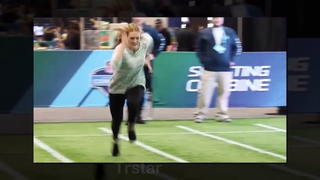 Amazing, Detroit Lions website reporter Tori Petry runs the 40 yard dash in heels at the NFL combine