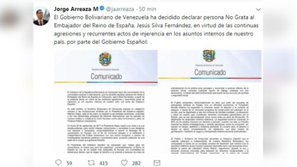 Venezuela declara persona no grata al embajador de España en Caracas