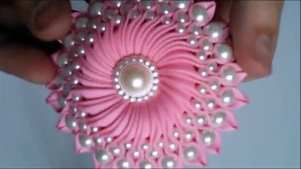 DIY Ribbon flower with beads/ grosgrain flowers with beads tutorial