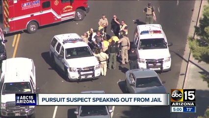 Pursuit suspect speaking out from jail after 60 mile chase