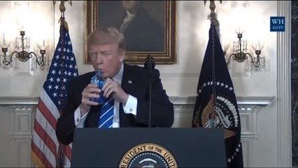 President Trump drinks water during Asia trip recap