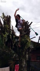 Guy singing Bruno Mars on tree gets electric shock