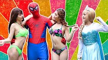 Elsa Frozen Bikini Spiderman Baby Cinderella Love Story vs Maleficent Harley Quinn Superhero IRL