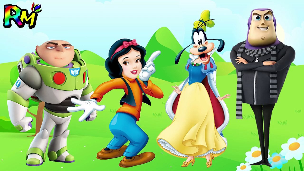 Wrong Heads Despicable Me Gru Snow White Goofy Toy Story Buzz Finger family Nursery Rhymes-8gZChEHAbUo