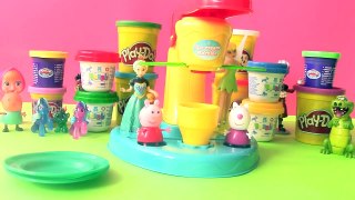 Play Doh Cooking ice cream and cake with Peppa Pig Elsa Frozen MLP Pony Smurfs Tinkerbell and Jake