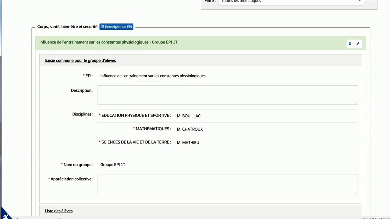 5 Saisie collective des enseignements pratiques interdisciplinaires