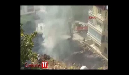 Ankara'da iş makinesi alev alev yandı