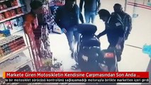 Markete Giren Motosikletin Kendisine Çarpmasından Son Anda Kurtulan Çalışan Konuştu