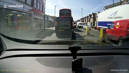 Impatient Royal Mail driver swerves onto wrong side of road to beat traffic