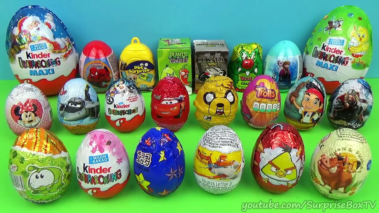 30 Kinder Surprise Eggs! Disney Cars Plains Trolls Frozen Angry Birds Spiderman Yowie Surprise Egg