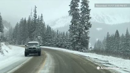 Poor, snowy road conditions enroute to Loveland Pass, Colorado
