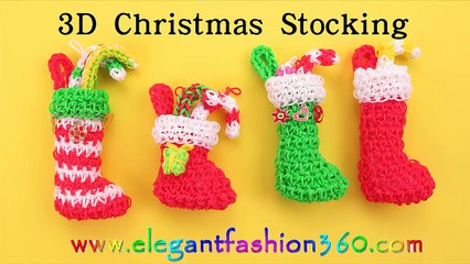 Rainbow Loom Christmas Stocking 3D Charms - How to Loom Bands Tutorial Holiday/Ornaments