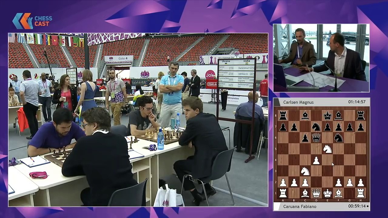 Fabiano Caruana Vs Magnus Carlsen ! Baku World Chess Olympiad 2016 Round 9 - 11.9.2016 - Full Game