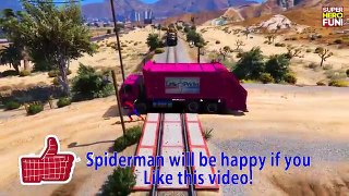 Truck in Trouble! Trucks vs Train in Spiderman Cartoon with Nursery Rhymes Songs 2