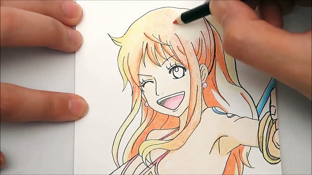 【黒ペン一発描き】 ワンピースのナミを描いて塗ってみた