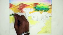How to Draw a Village Landscape with Oil Pastel | Oil Pastel Painting