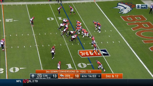Denver Broncos quarterback Brock Osweiler throws a dart for a huge third down conversion