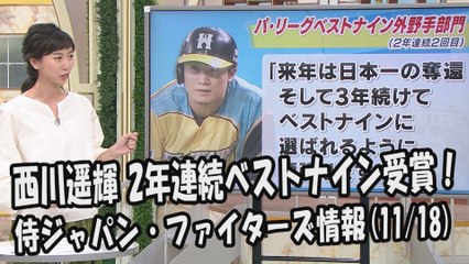日本ハム 西川遥輝 2年連続ベストナイン受賞！ 2017.11.18 侍ジャパン・日本ハムファイターズ情報 プロ野球