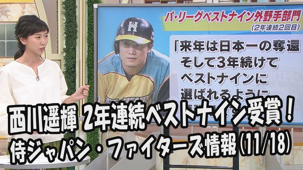 日本ハム 西川遥輝 2年連続ベストナイン受賞！ 2017.11.18 侍ジャパン・日本ハムファ...