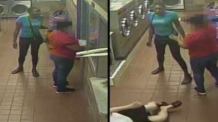 Angry Woman Tackles Worker At Laundromat