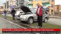 Zonguldak İş Makinesine Çarparak, Takla Atan Cipin Sürücüsü Yaralandı