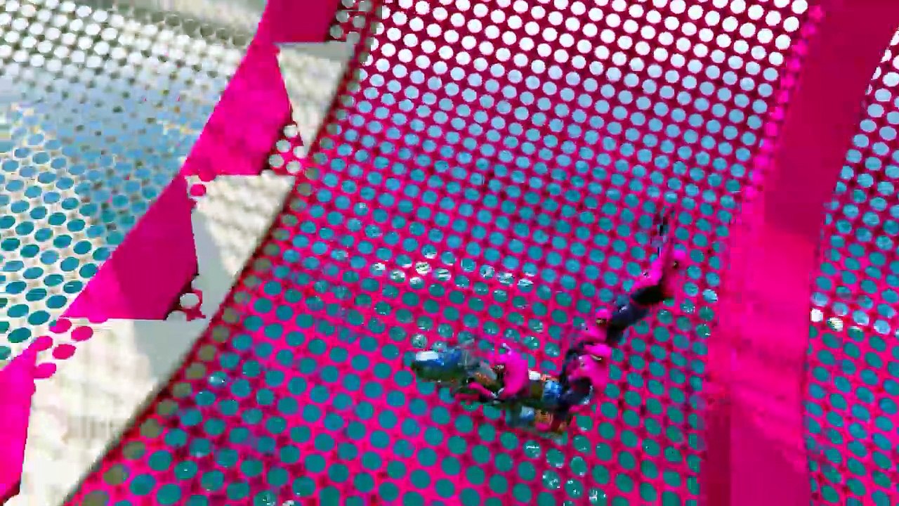 Learn colors with Spiderman Motorcycle BMX Extreme Jumping - Colors w Soccer Balls and Bowling Balls