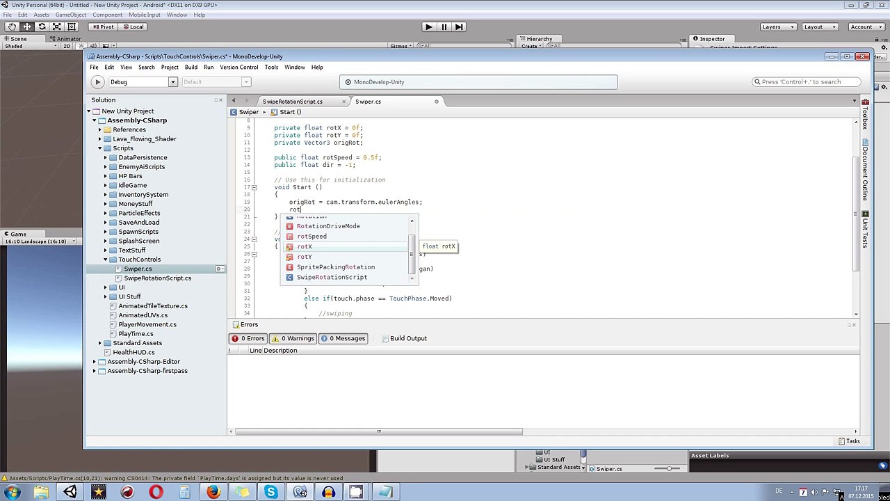 Unity 5 Tutorial: Swipe Touch Input for Camera Rotation C#