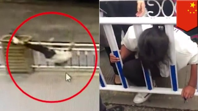 Woman filmed with head trapped between road barriers