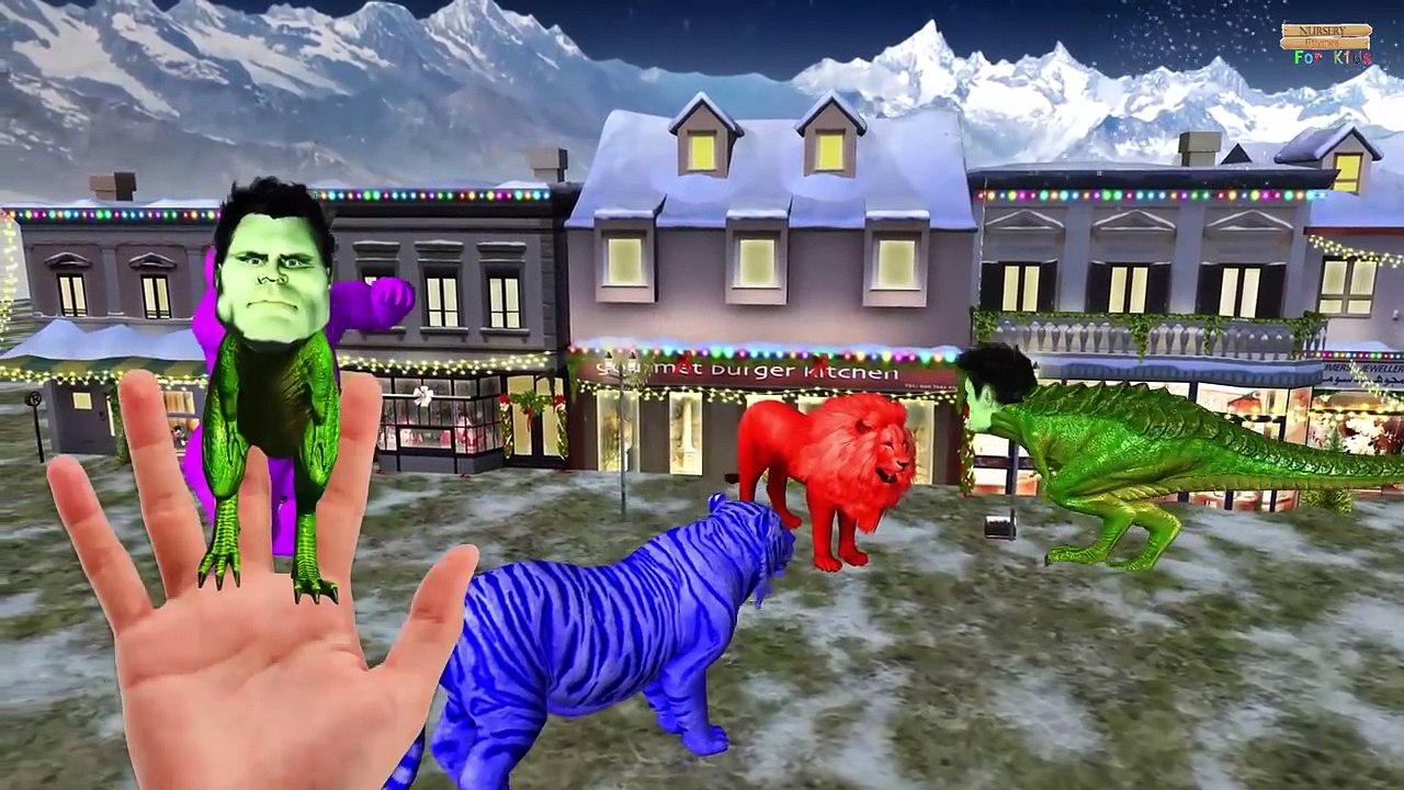 Colors dinosaur Superheros vs animals spiderman hulk batman Finger family rhyme 3d animation