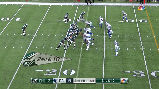 Dallas Cowboys LB Jaylon Smith wraps up Philadelphia Eagles RB Corey Clement before he can break big run