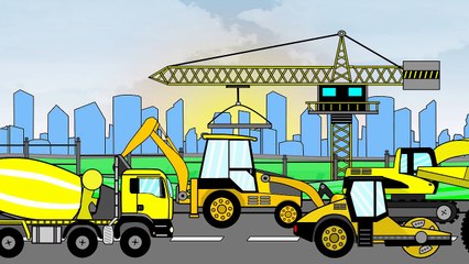 Koparka Betoniarka Ciężarówka Walec Żuraw Bajka Dla Dzieci