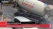 Beton mikseri çarptığı otomobili böyle sürükledi