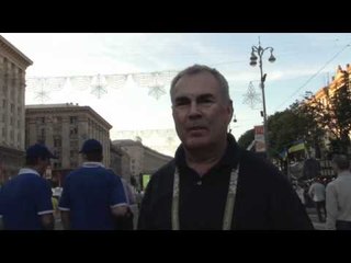 Mark Saggers reacts to the first red card at Euro 2012 from Kiev Fan Zone