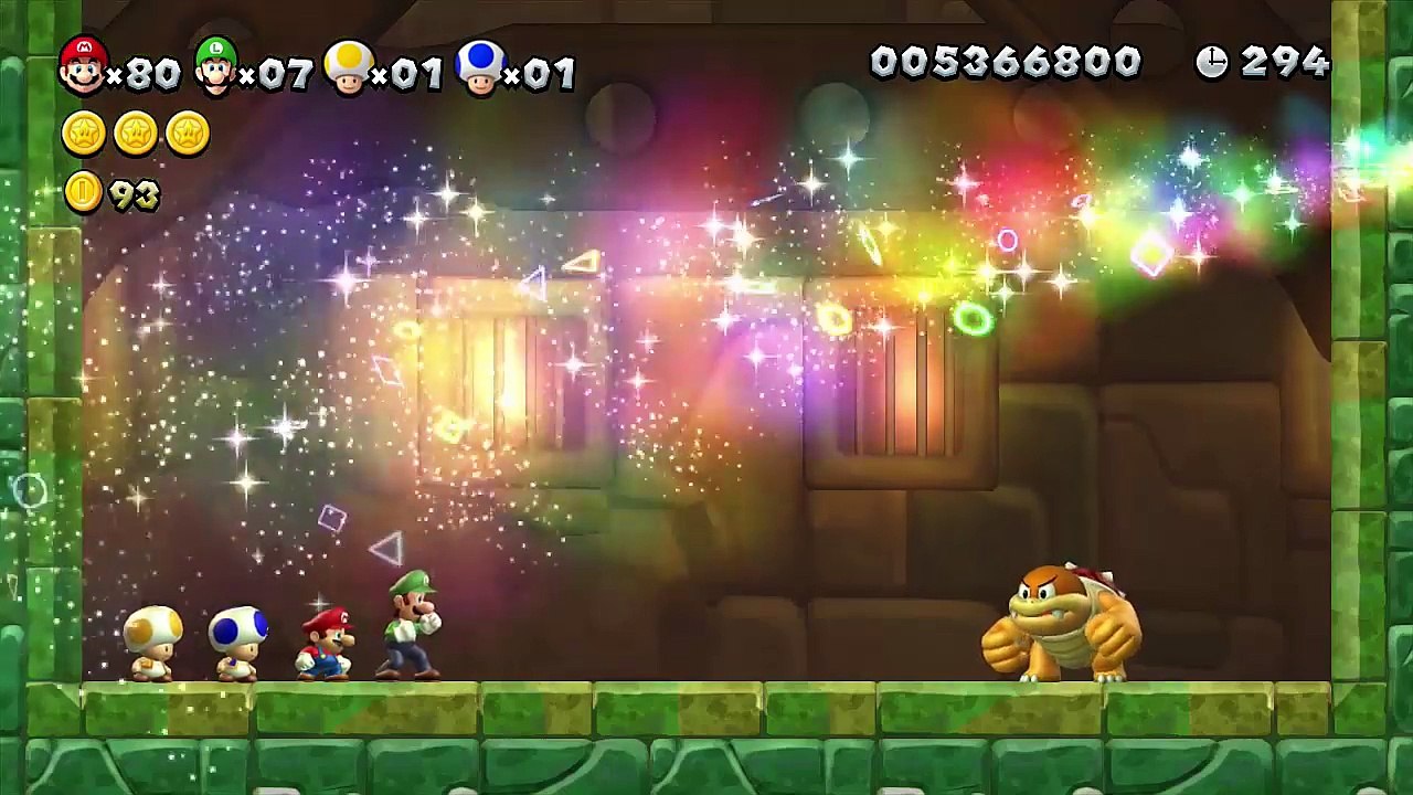 New Super Mario Bros U - All Bosses (4 Players)