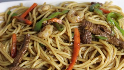 receta de tallarines con ternera y gambas