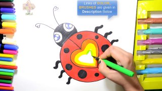 Color Rainbow Heart LadyBug Coloring Pages and Learn Colors for Kids