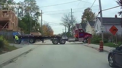 Construction truck makes woman in wheelchair fall to the ground