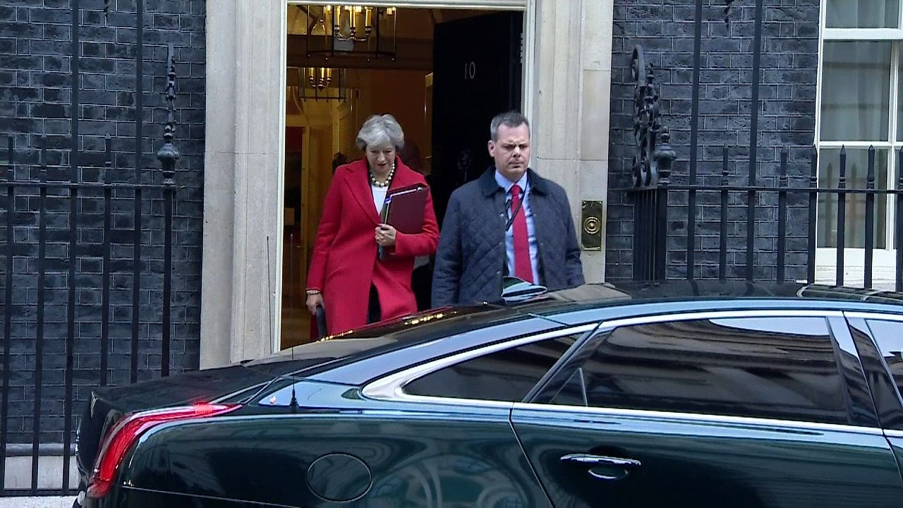 Theresa May departs Downing Street ahead of budget speech
