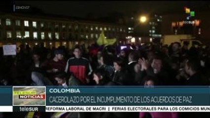 Colombia: exigen con cacerolazo el cumplimiento del Acuerdo de Paz