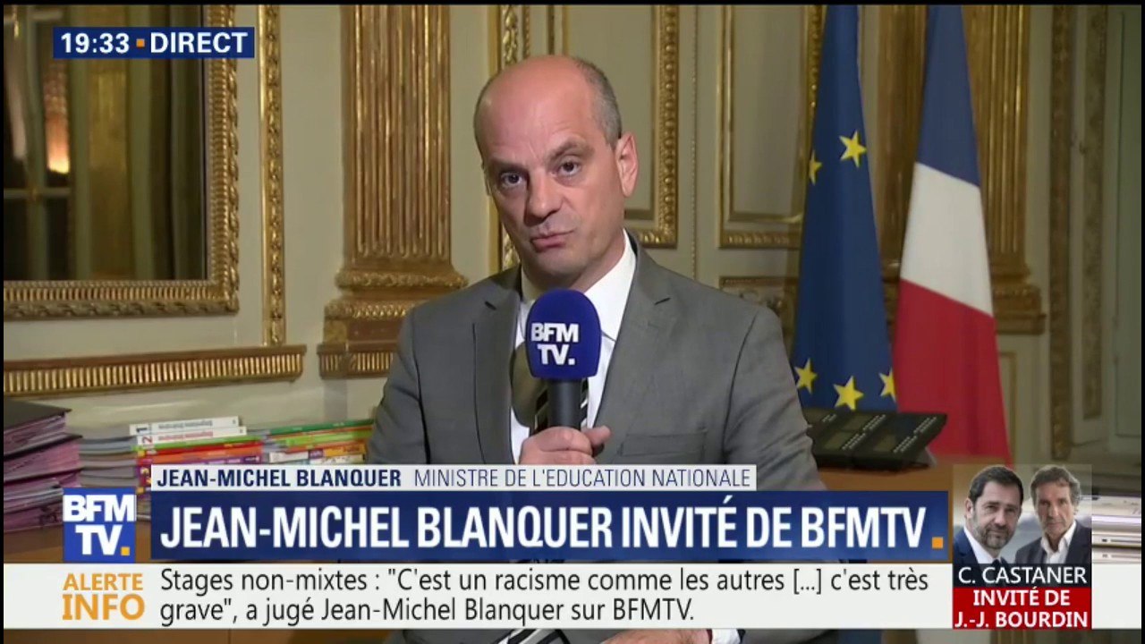 Stages non-mixtes: "J’appelle le syndicat Sud à une forme de sursaut républicain", déclare Blanquer