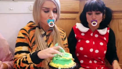 Bad Baby Food Fight Giant Cake Challenge & Surprise Egg with Annabelle & Victoria Toy Freaks Family | Superheroes | Spiderman | Superman | Frozen Elsa | Joker