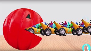 Learn colors with halloween pacman 3D to kids Colors Spiderman Vehicle Banana Car nursery rhymes for