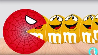 Pacman Spider Colors fighting wild Giant m&m candy IRL surprise 3D Soccer Ball And Pac man For Kids,