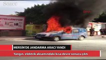 Göreve giden jandarma aracı yandı